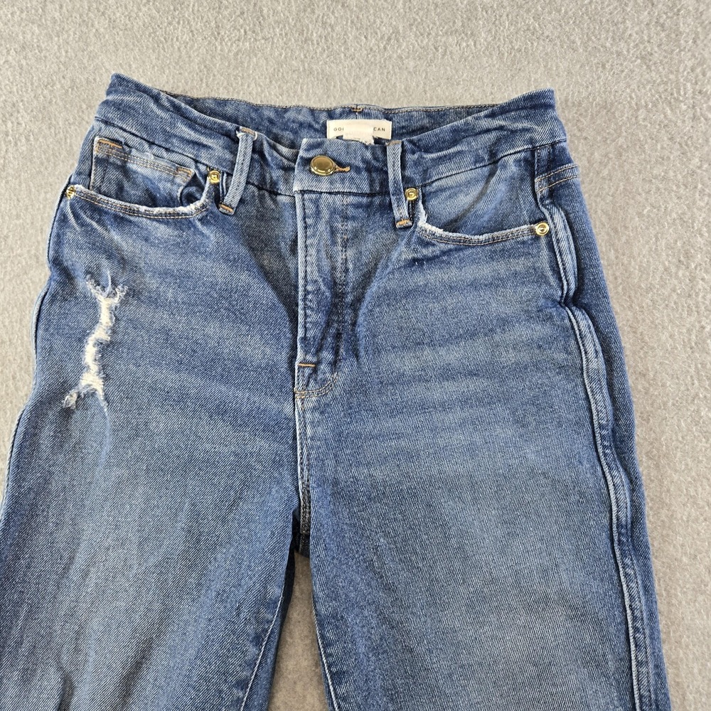 Good American‎ Jeans Womens 0 Blue Straight High Rise Distressed 28 Inseam Denim - Picture 2 of 13